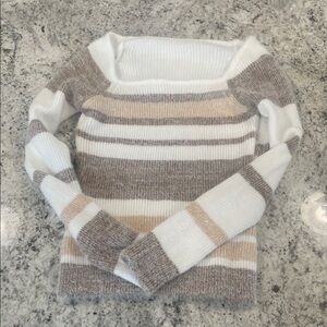 SHEIN Women's Beige and White Striped Sweater